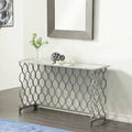 Metal Geometric Console Table with Mirrored Glass Top - Silver