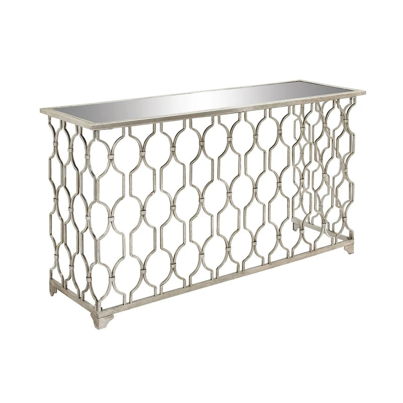 Metal Geometric Console Table with Mirrored Glass Top - Silver