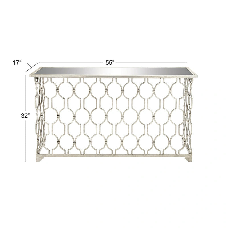 Metal Geometric Console Table with Mirrored Glass Top - Silver