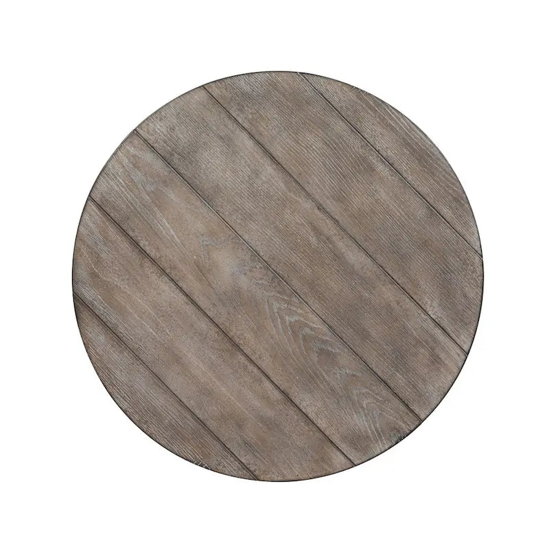 Heavy Distressed White Round End Table with Gravel Top
