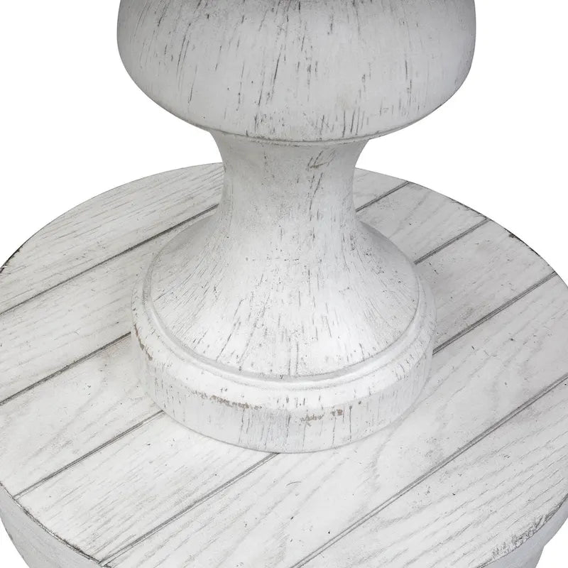 Heavy Distressed White Round End Table with Gravel Top