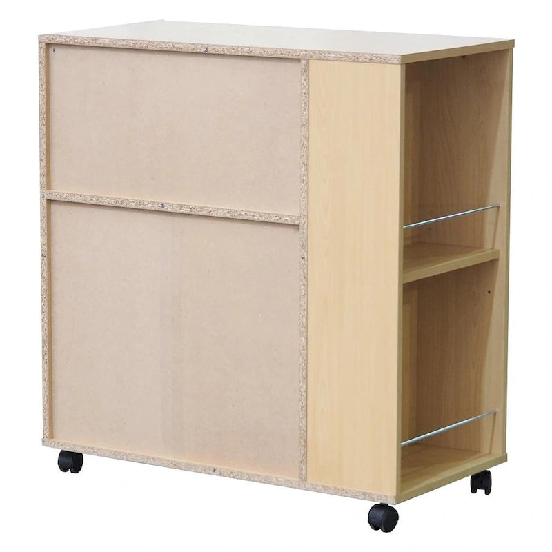 Kitchen Island Rolling Cart on Wheels with Storage Cabinet (Beech)
