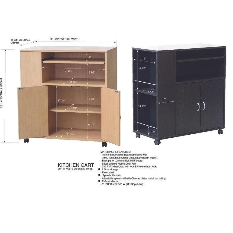 Kitchen Island Rolling Cart on Wheels with Storage Cabinet (Beech)