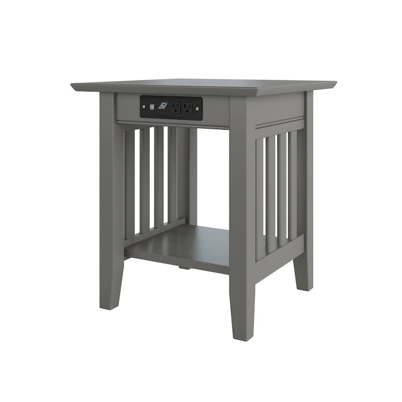 Mission End Table with USB Charging Station Grey