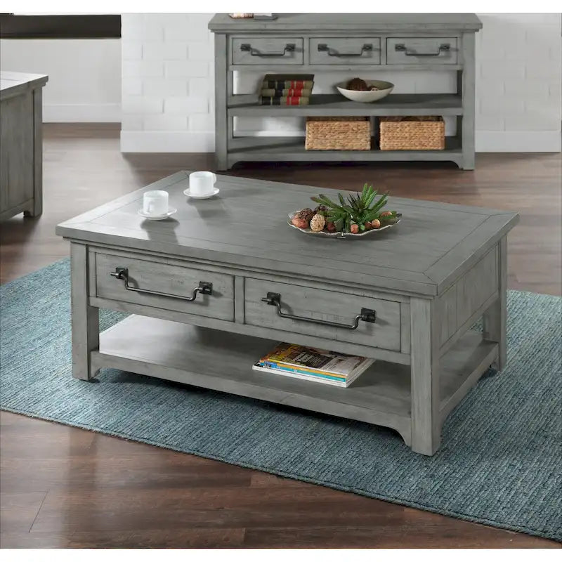 Dove Grey Solid Wood 2-Drawer Coffee Table