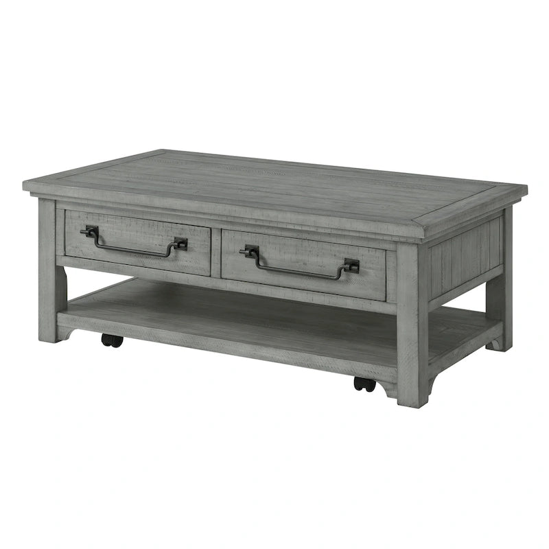 Dove Grey Solid Wood 2-Drawer Coffee Table