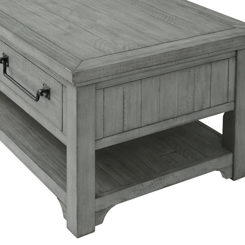 Dove Grey Solid Wood 2-Drawer Coffee Table