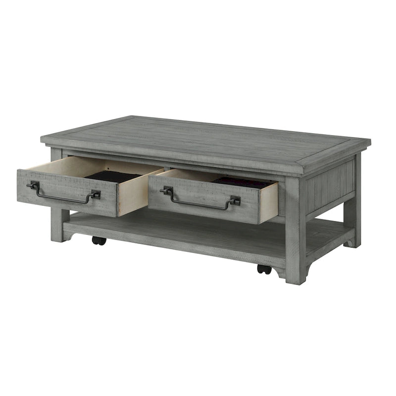 Dove Grey Solid Wood 2-Drawer Coffee Table