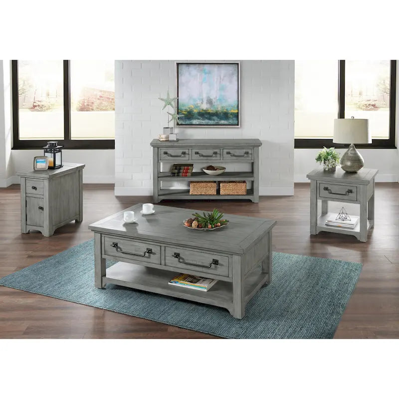Dove Grey Solid Wood 2-Drawer Coffee Table