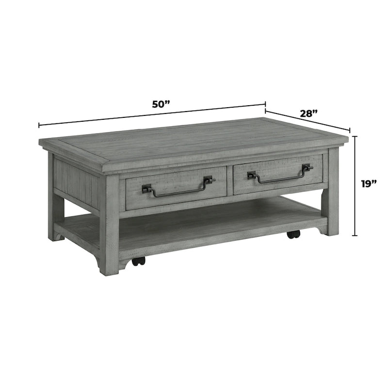 Dove Grey Solid Wood 2-Drawer Coffee Table