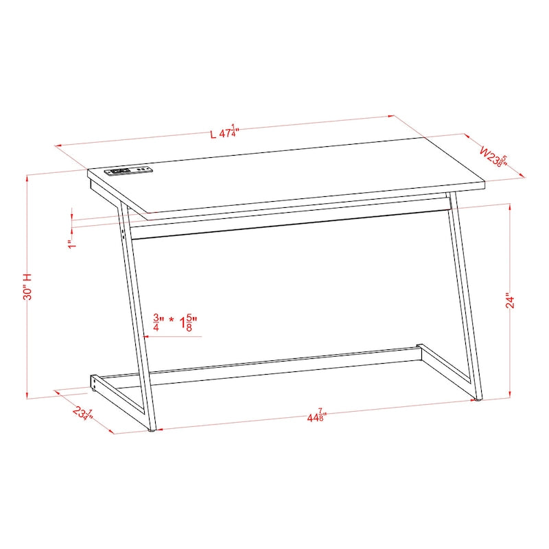 Glam 47-inch Steel Computer Desk with USB Ports