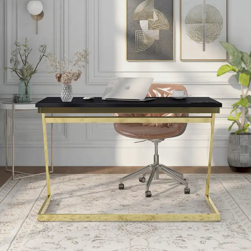 Glam 47-inch Steel Computer Desk with USB Ports