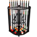 10-Pool Cue Wooden Corner-Style Billiard Rack with Floor Stand