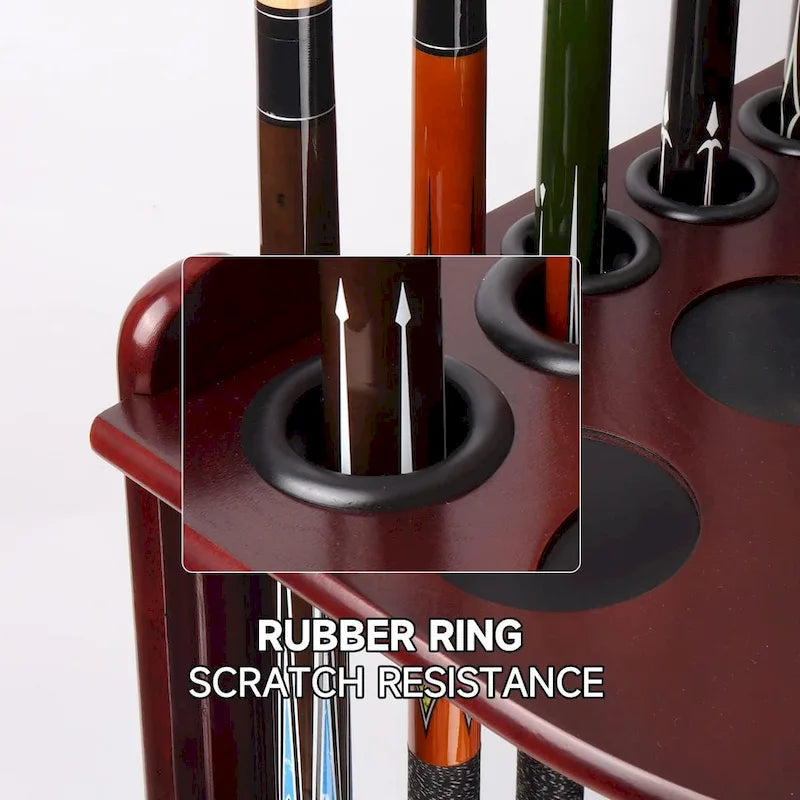 10-Pool Cue Wooden Corner-Style Billiard Rack with Floor Stand