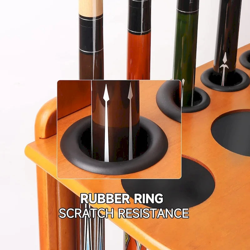 10-Pool Cue Wooden Corner-Style Billiard Rack with Floor Stand