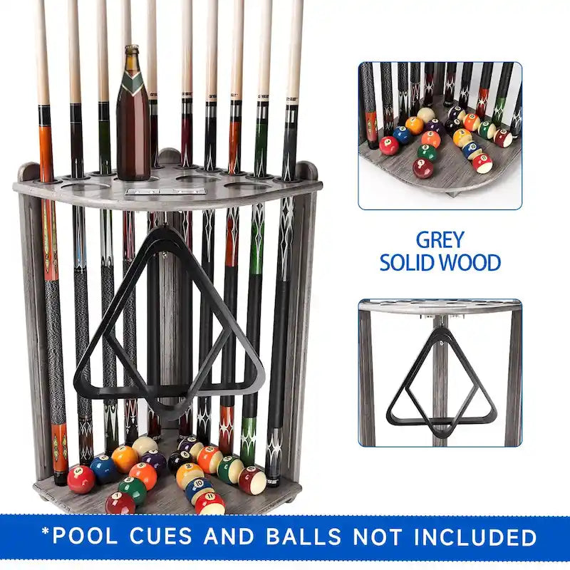 10-Pool Cue Wooden Corner-Style Billiard Rack with Floor Stand