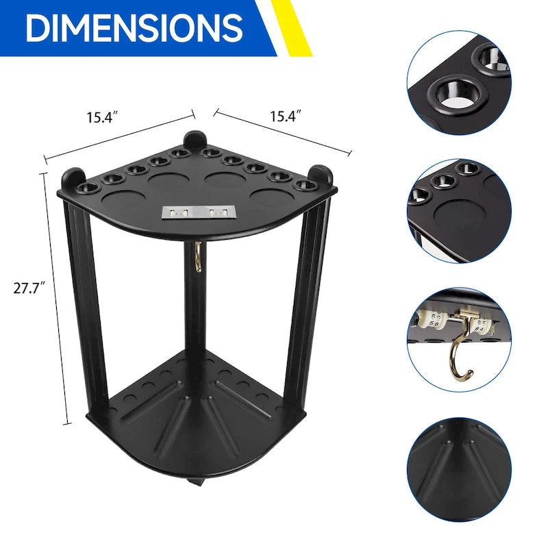10-Pool Cue Wooden Corner-Style Billiard Rack with Floor Stand
