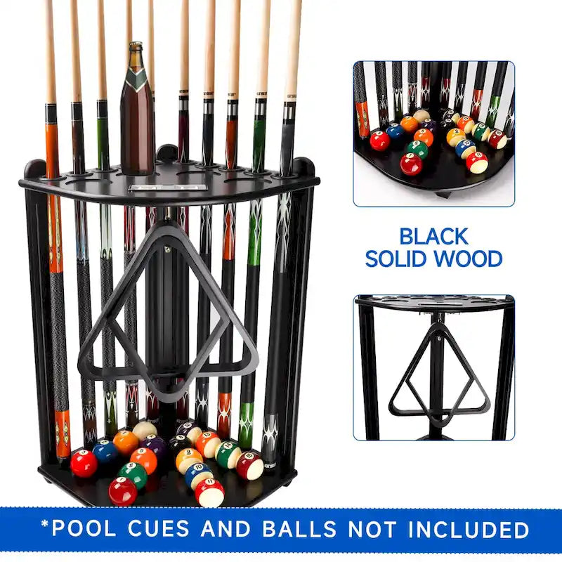 10-Pool Cue Wooden Corner-Style Billiard Rack with Floor Stand
