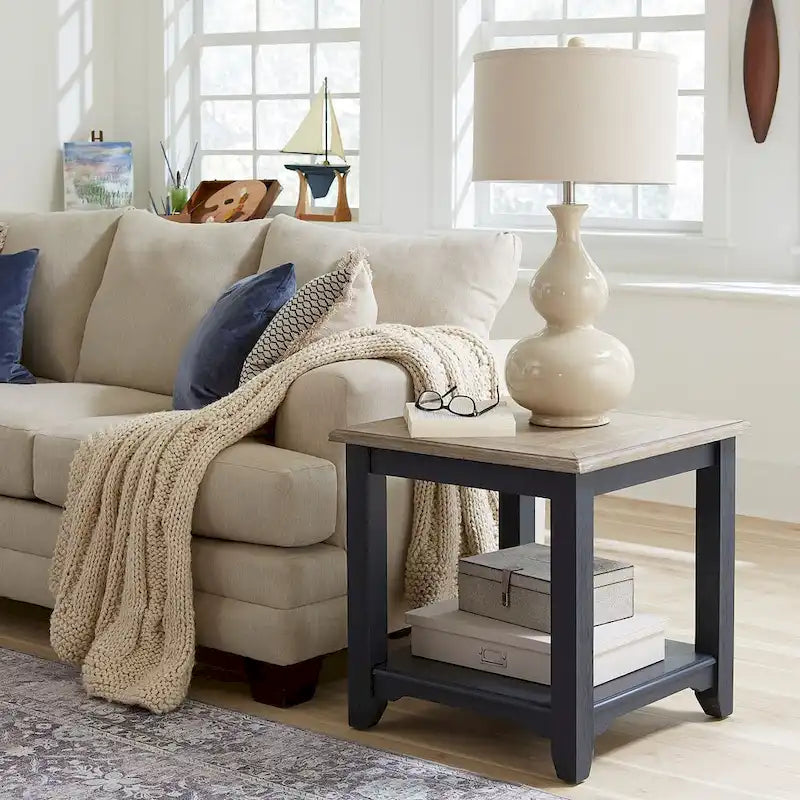 Summerville Wire Brushed Gray End Table- Navy