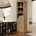 Recycled Teak Wood Vertical Bathroom Linen Cabinet with 1 Louvered Door & 3 Shelves