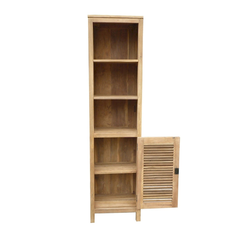 Recycled Teak Wood Vertical Bathroom Linen Cabinet with 1 Louvered Door & 3 Shelves