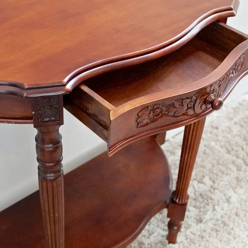 Hand-carved Wood Half-Moon Table