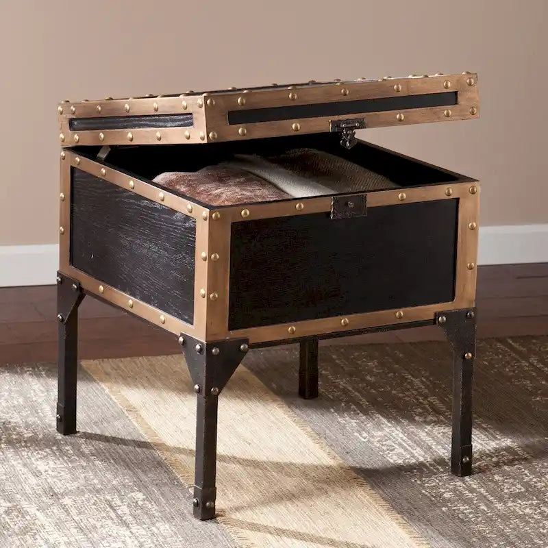 Antique Trunk Side Table with Hidden Storage