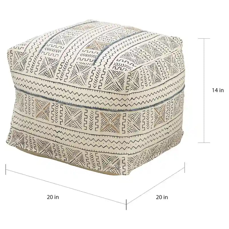 Floor Pouf With Abstract Mudcloth Design