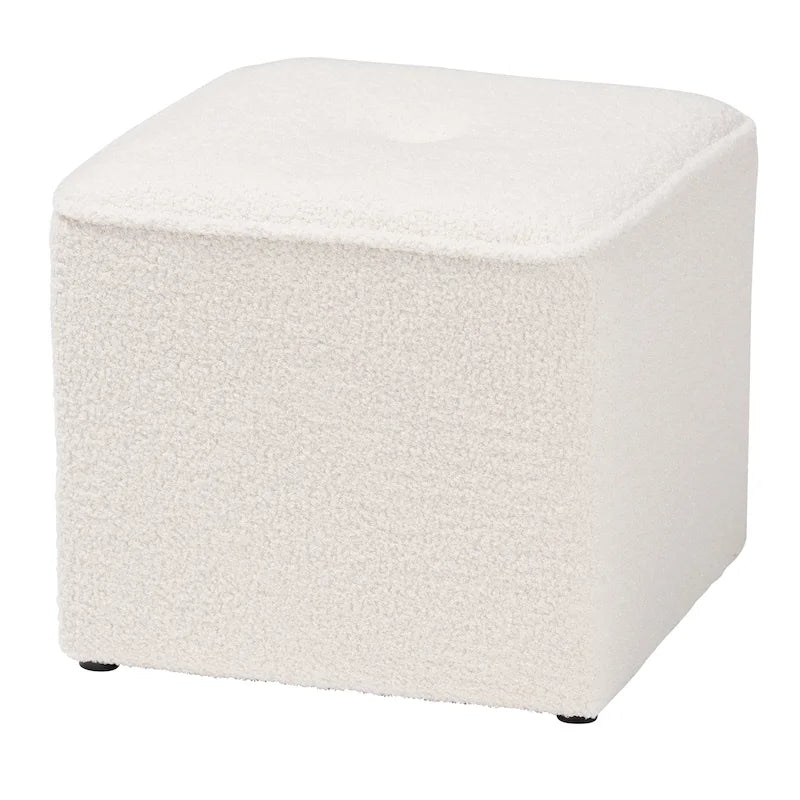 Modern Contemporary Ivory Boucle Upholstered Ottoman