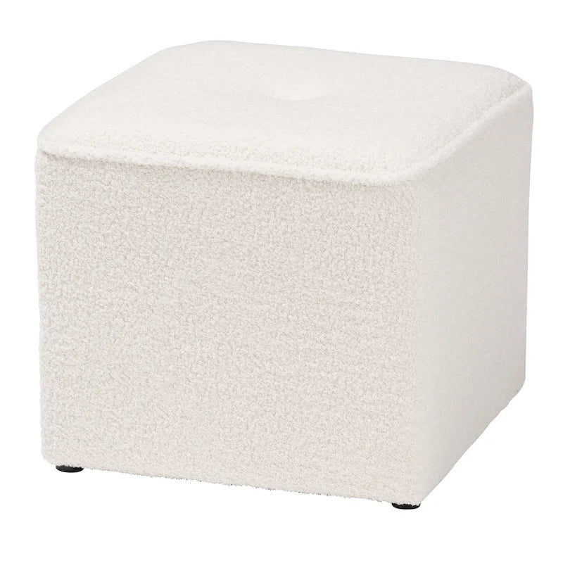 Modern Contemporary Ivory Boucle Upholstered Ottoman