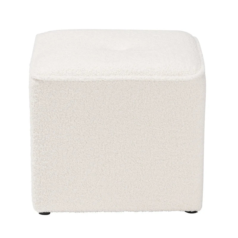 Modern Contemporary Ivory Boucle Upholstered Ottoman