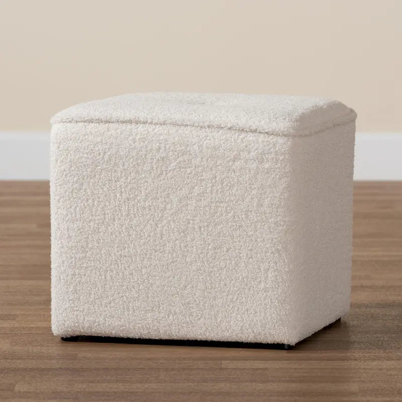Modern Contemporary Ivory Boucle Upholstered Ottoman