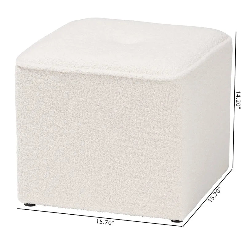 Modern Contemporary Ivory Boucle Upholstered Ottoman
