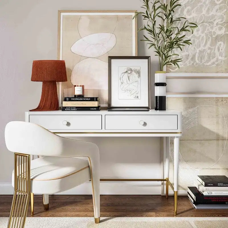 Art Deco Two Drawer Desk with Gold Inlay