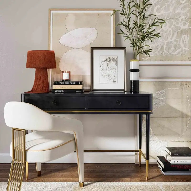 Art Deco Two Drawer Desk with Gold Inlay