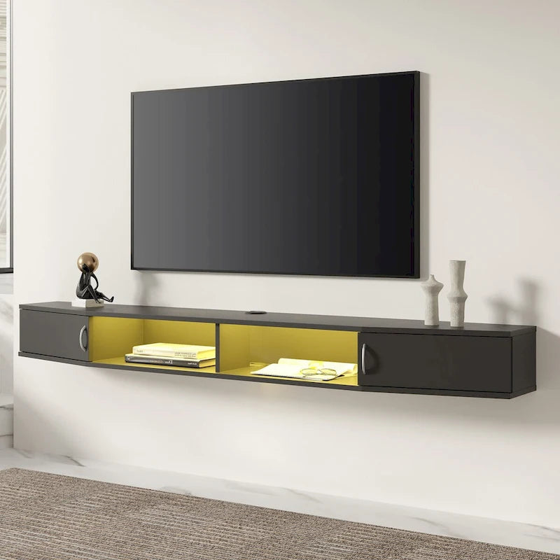 FITUEYES Floating Wall Mounted TV Console Storage Shelf Modern TV Stand Media Console, Walnut DS211802WW - 70