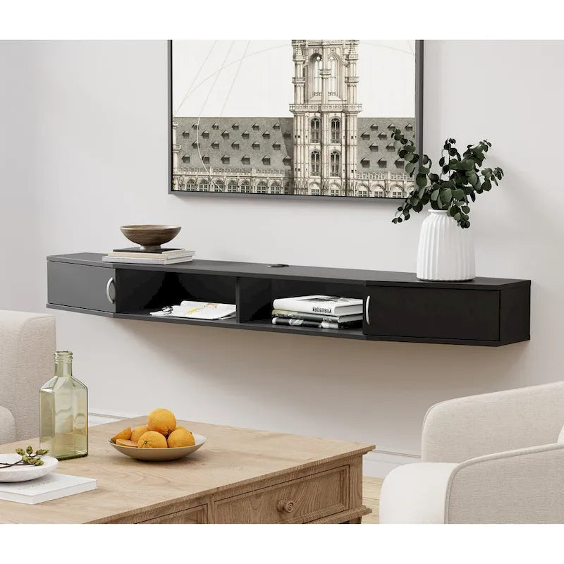 Floating Wall Mounted TV Console Storage Shelf - Walnut