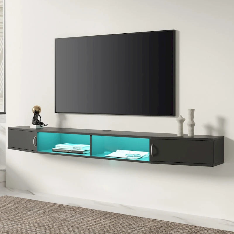 Floating Wall Mounted TV Console Storage Shelf - Walnut