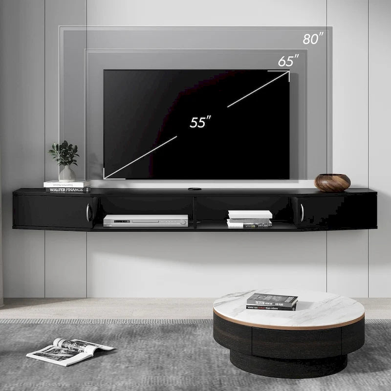 Floating Wall Mounted TV Console Storage Shelf - Walnut