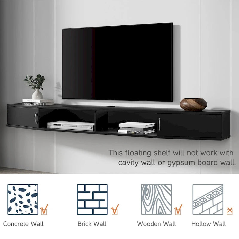 Floating Wall Mounted TV Console Storage Shelf - Walnut