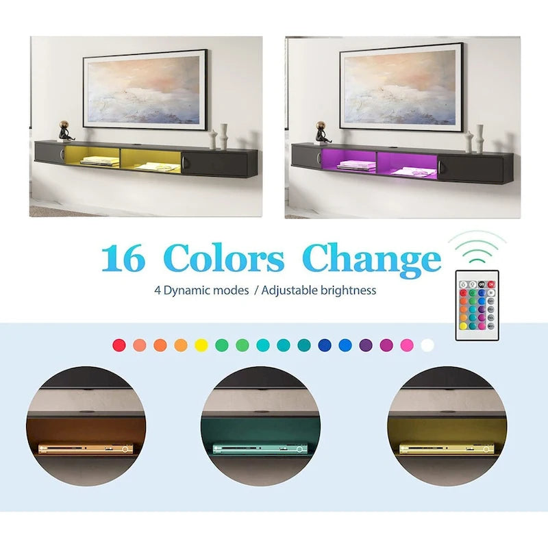 Floating Wall Mounted TV Console Storage Shelf - Walnut