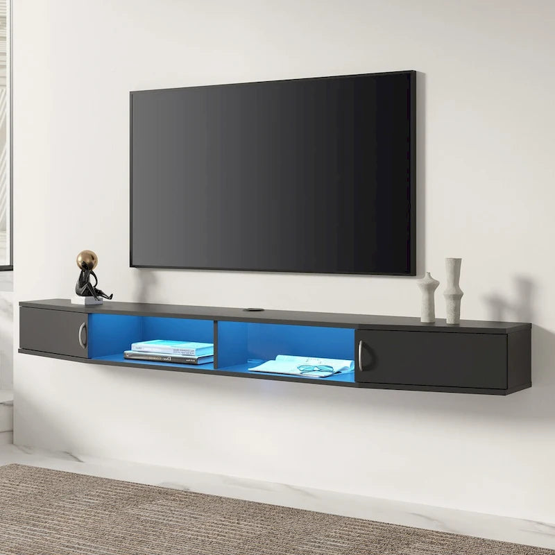 Floating Wall Mounted TV Console Storage Shelf - Walnut