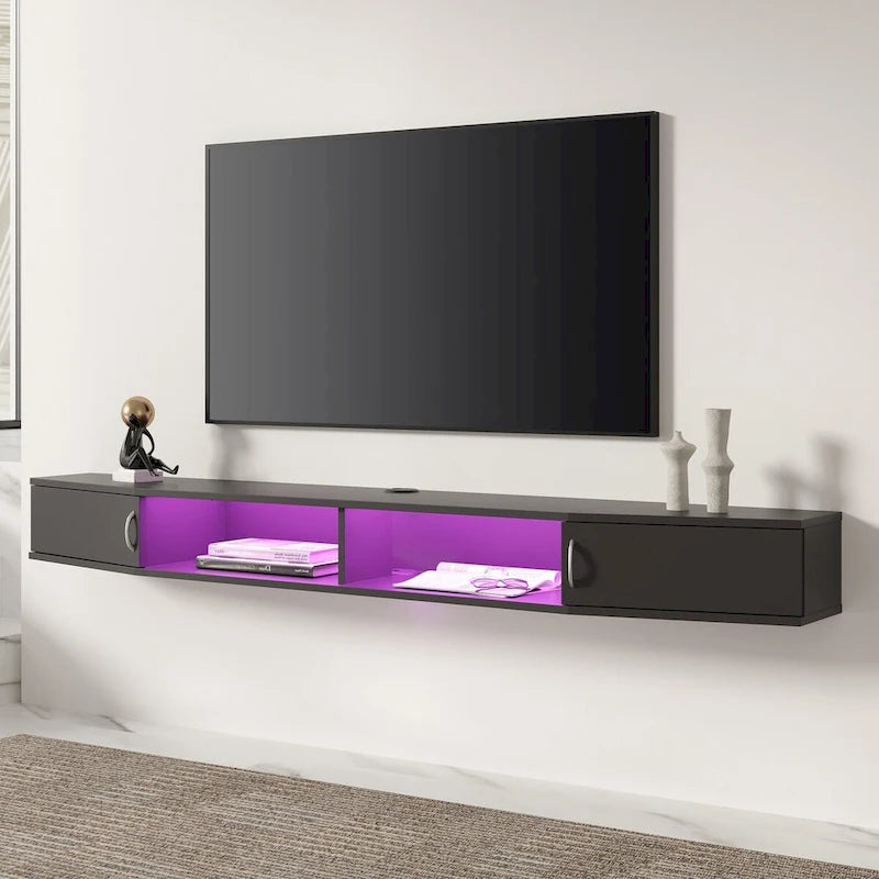 Floating Wall Mounted TV Console Storage Shelf - Walnut