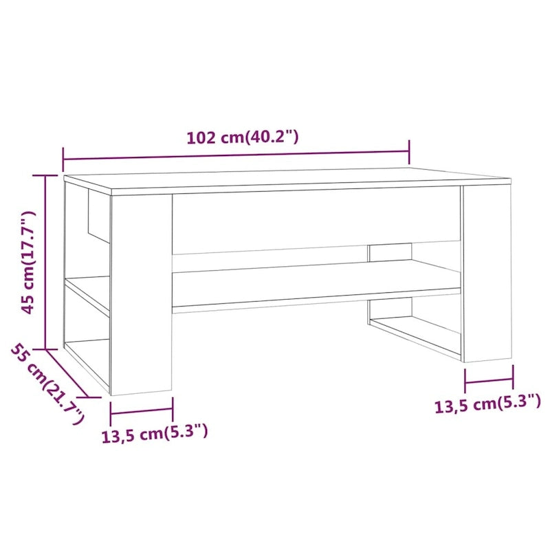 Multicolor Engineered Wood Coffee Table 40.2x21.7x17.7