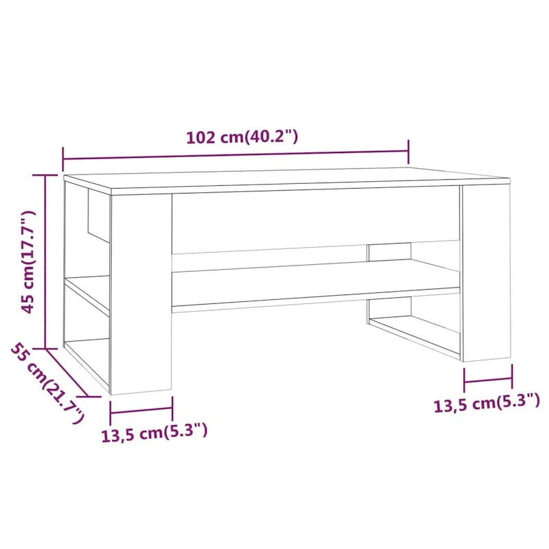 Multicolor Engineered Wood Coffee Table 40.2x21.7x17.7