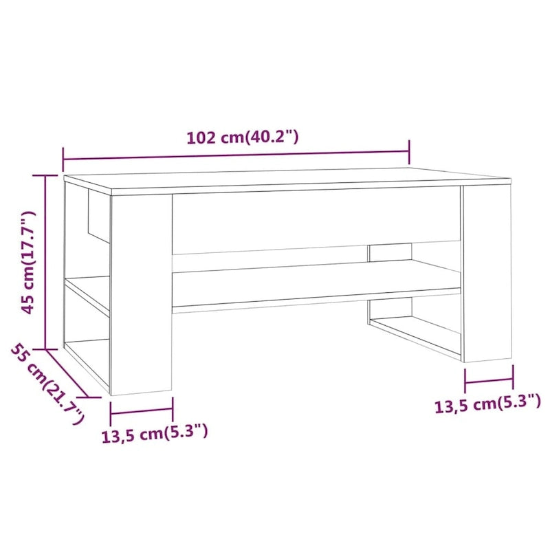 Multicolor Engineered Wood Coffee Table 40.2x21.7x17.7