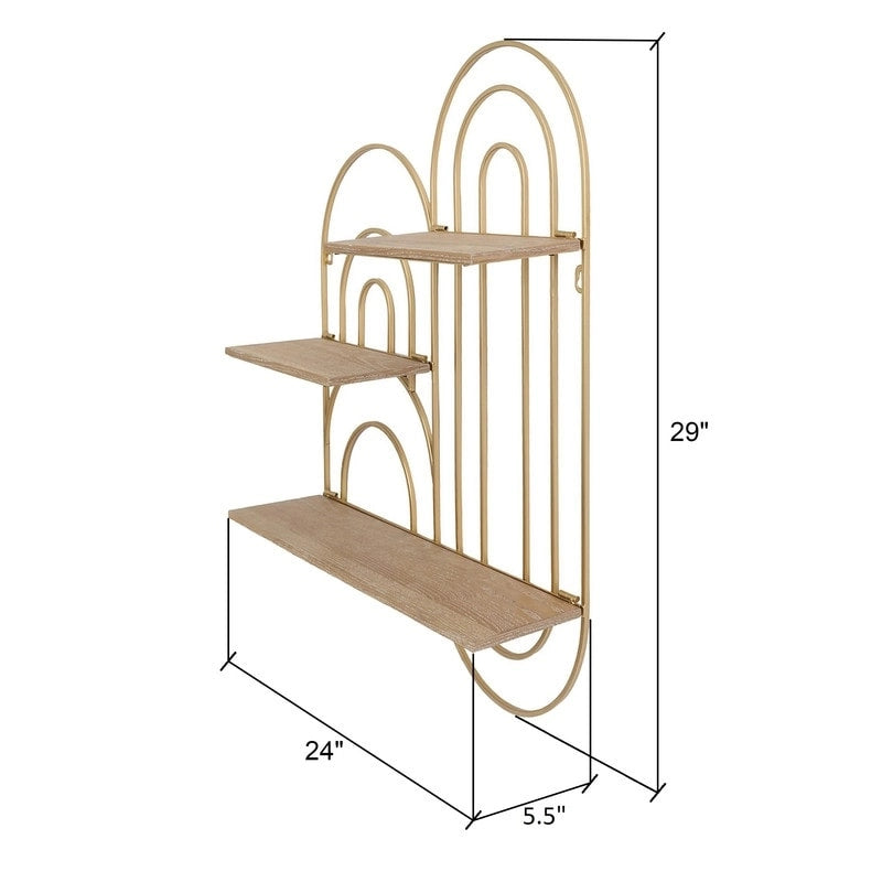 Oval Metal Modern Tiered Wall Shelf - Gold