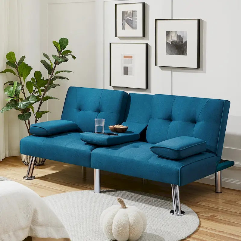 Fabric Upholstered Convertible Futon Sofa Bed