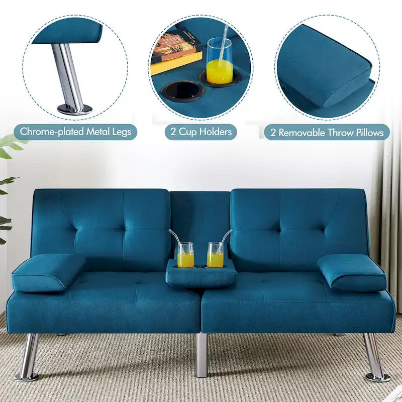Fabric Upholstered Convertible Futon Sofa Bed