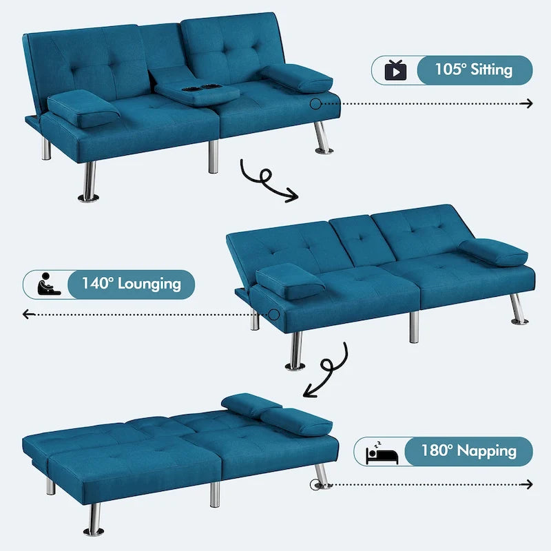 Fabric Upholstered Convertible Futon Sofa Bed